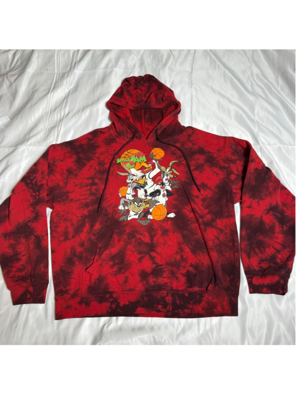 Men's Space Jam Tie-Dye Hoodie Red Black Size L